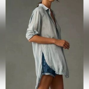 New Blue Pilcro x Anthropologie Tie Dye Tunic Button Up Blouse Sz Small